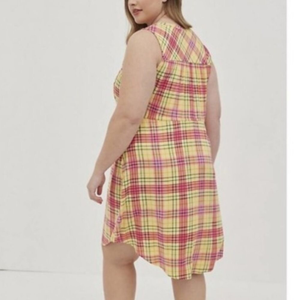 Torrid Yellow Multi Plaid Stretch Challis Sleeveless Shirt Dress plus size 6x - Picture 2 of 9